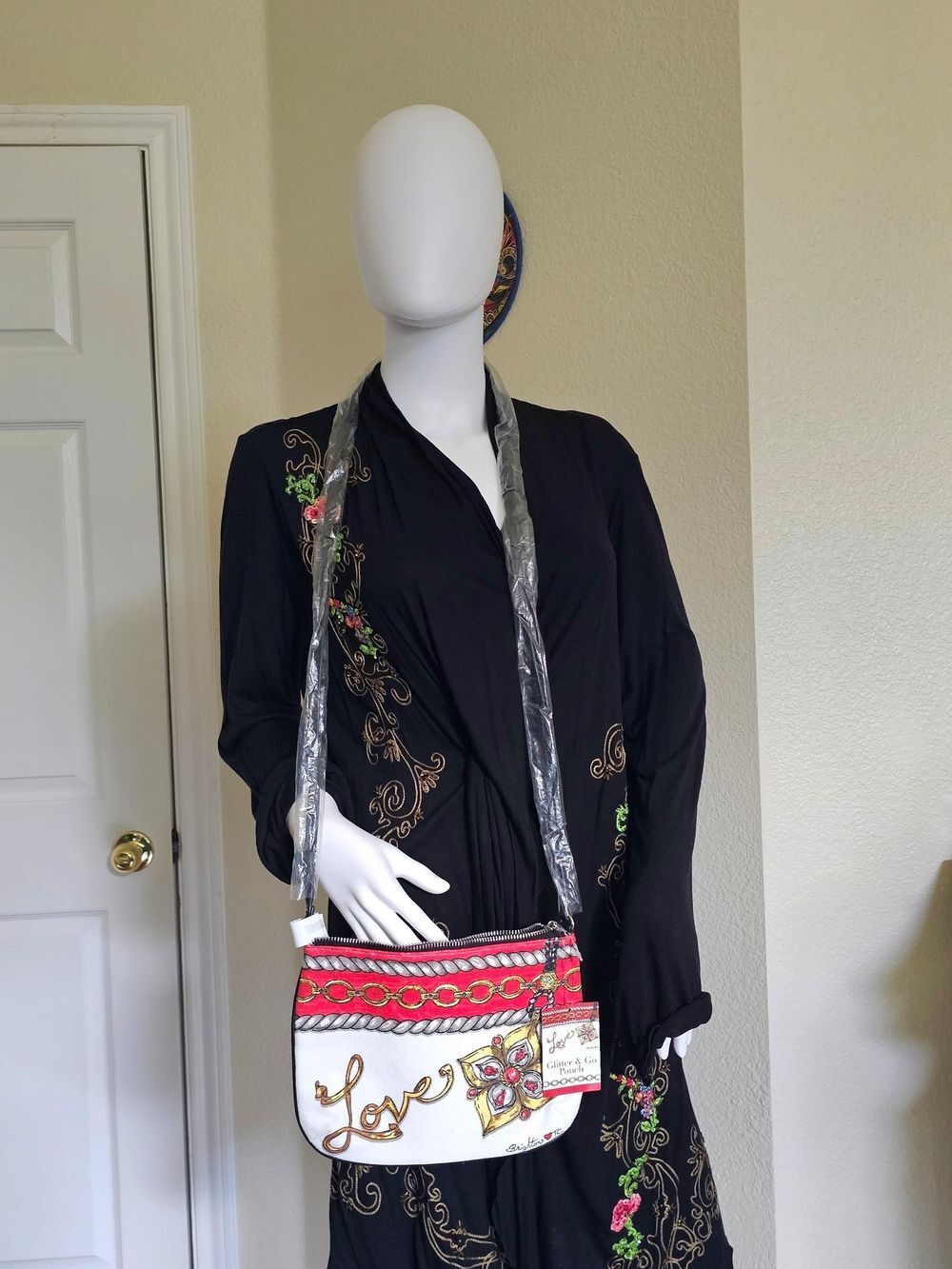 NWT Brighton White 'Love' Glitter & Go Pouch with Black Tassel